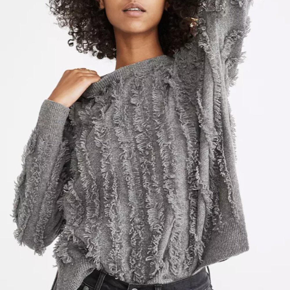 Madewell Gray Textured Crew Neck Sweater